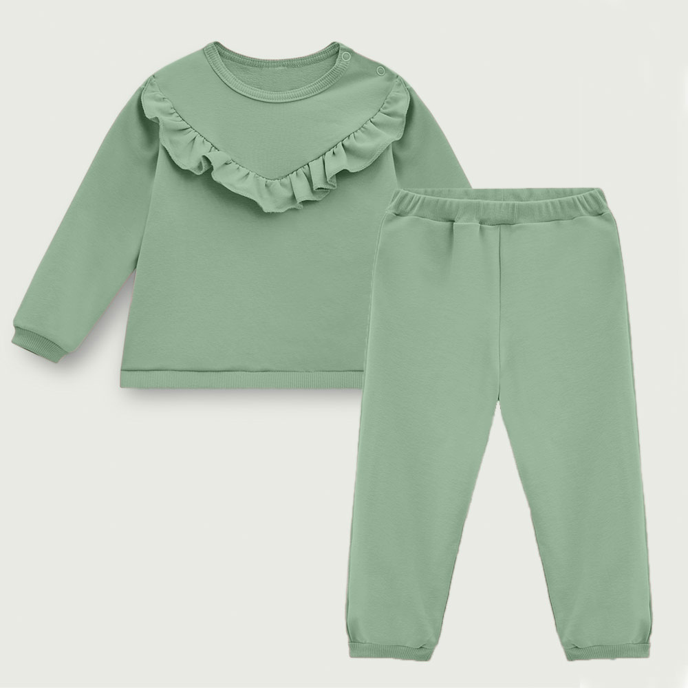 Комплект лонгслив с рюшем и штанишки для малышей (12-18м Фисташковый) LOLOCLO