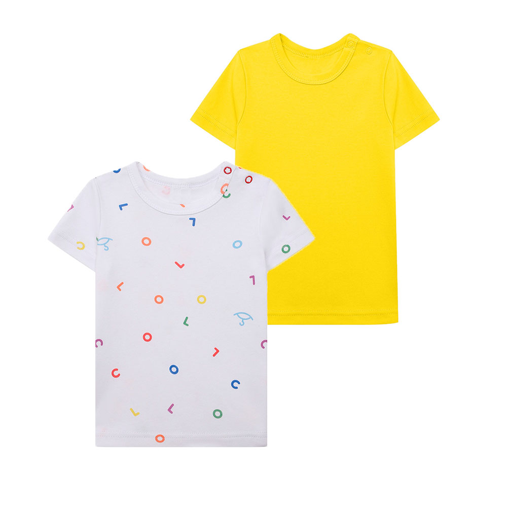 Комплект футболок с кнопками для малышей (4-6м Желтый/Буквы) LOLOCLO